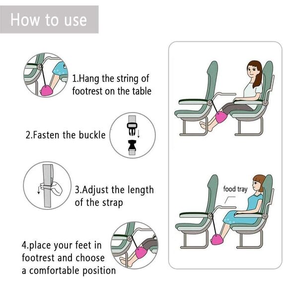 Flugzeug-Fußstütze Aus Premium Memory Foam - Kopf Hängematte, Tragbare Reise Fußstütze, Höhenverstellbar, Handgepäck-Kompatibel - Reiseaccessoires, Schwarz