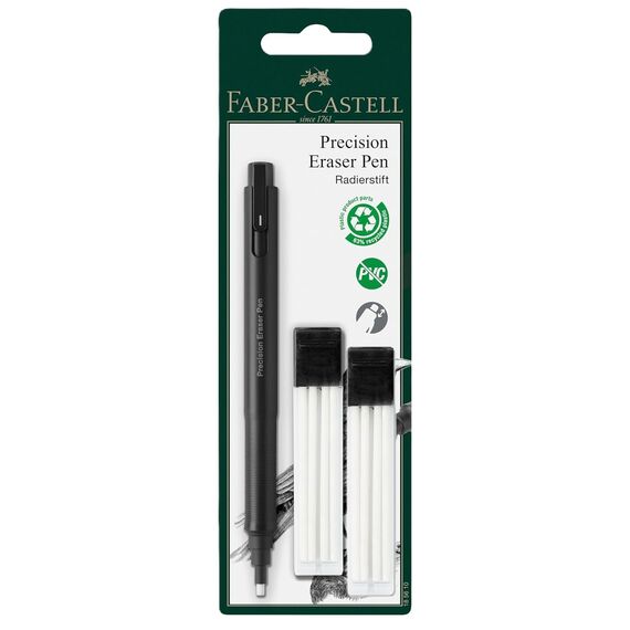 FABER-CASTELL 185610 - Radiergummi Stift Precision Eraser Pen, inklusive Nachfüllradierer, für Profis und Hobbykünstler (Radierstift + Extra Ersatzradierer)
