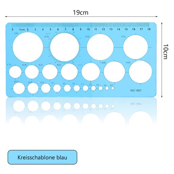 Namner Kreisschablone, Kreis Schablone mit 22 Kreisen, Kreis Schablonen zum Malen, Kreis Lineal für Zeichenhilfen, Quilling Schablone, Transparent Blau