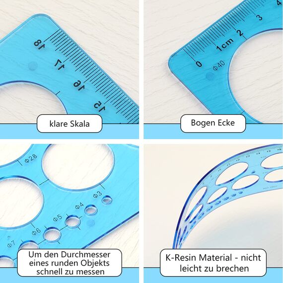 Namner Kreisschablone, Kreis Schablone mit 22 Kreisen, Kreis Schablonen zum Malen, Kreis Lineal für Zeichenhilfen, Quilling Schablone, Transparent Blau