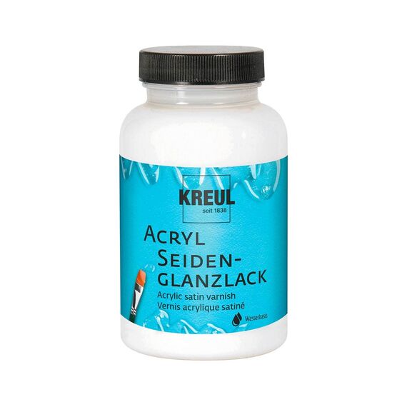 KREUL 79414 - Acryl Seidenglanzlack auf Wasserbasis, 275 ml Glas, seidenglänzend transparent, Schutz-und Überzugslack für durchgetrocknete Aufmalungen, bedingt witterungsbeständig, speichelecht