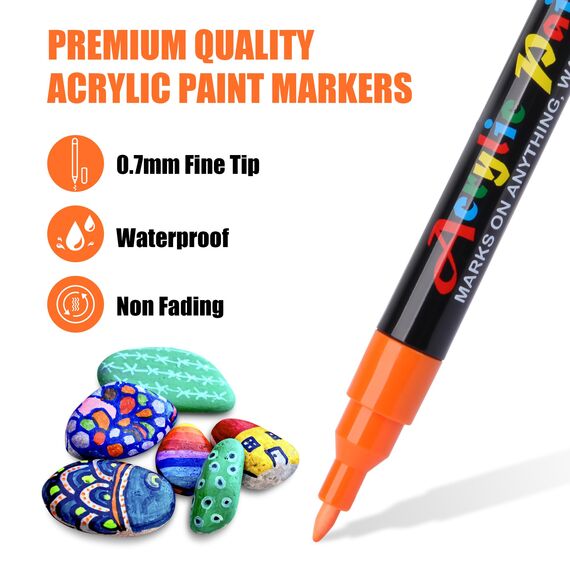 Hoenart Acrylstifte für Steine Wasserfest, 36 Farben Stifte Steine Bemalen Multimarker Zum Bemalen Acrylmarker für Holz, Leinwand, Glas, Papier, Keramik, Halloween Deko Kürbis