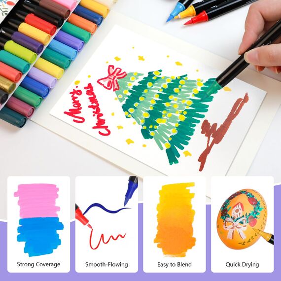Artecho Acrylstifte 48 Farben, 0.5-5mm Wasserfester Dual Tip Marker (Pinsel und feine Spitze), mit doppelten Enden für Rock Painting, Glas, Papier, Holz, Ei, Leinwand, Keramik, Stoff, DIY Crafts