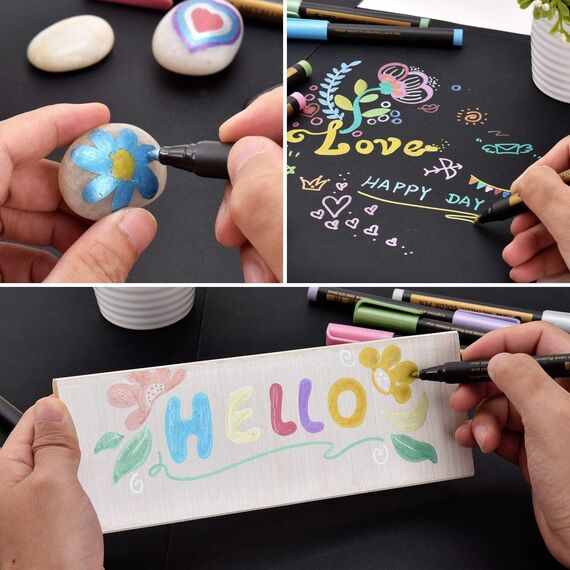 Metallic Stifte, 10 Farben Metallischen Marker Set für Fotoalbum DIY Scrapbook, Gold Stift zum Bemalen Gästebuch Hochzeit Schwarzes Papier Stein Glas Holz Ostern Basteln (2 mm)