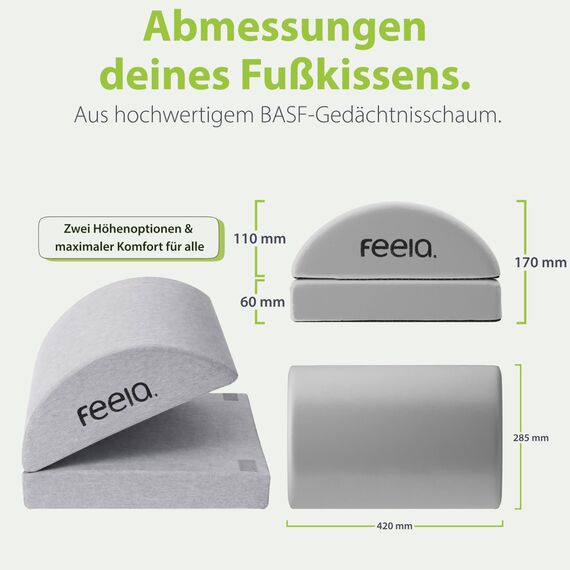 feela.® Fußstütze Schreibtisch [VERGLEICHSSIEGER] – Ergonomische Fußhocker mit Premium-Schaumkern - Rutschfester, Höhenverstellbares, Schreibtisch Zubehör fürs Home office und Gaming (Silber)