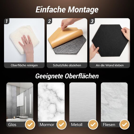 12 Stück Hohe Dichte Schallabsorber für Dekoration und Akustische Behandlung, TONOR Hexagon Akustikplatten selbstklebend, Schallschutz Schalldämmung Schallschutzplatten, 6 St.Blau + 6 St.Schwarz