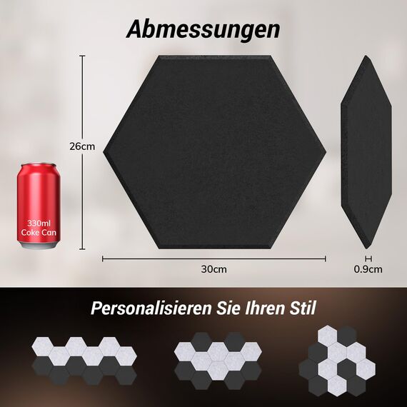 TONOR Schallschutzplatten, Wandpaneele für Akustische Behandlung und Wanddekoration, 6 St.Grau + 6 St.Schwarz