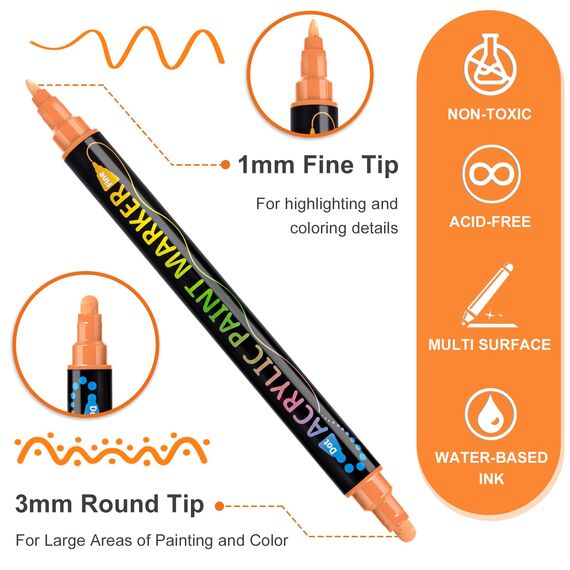 Hoenart 36 Farben Dual Tip Acrylstifte, Wasserfest Acrylmarker für Holz, Leinwand, Stein, Felsmalerei, Glas, Keramik Oberflächen, DIY Kunsthandwerk machen Art Supplies