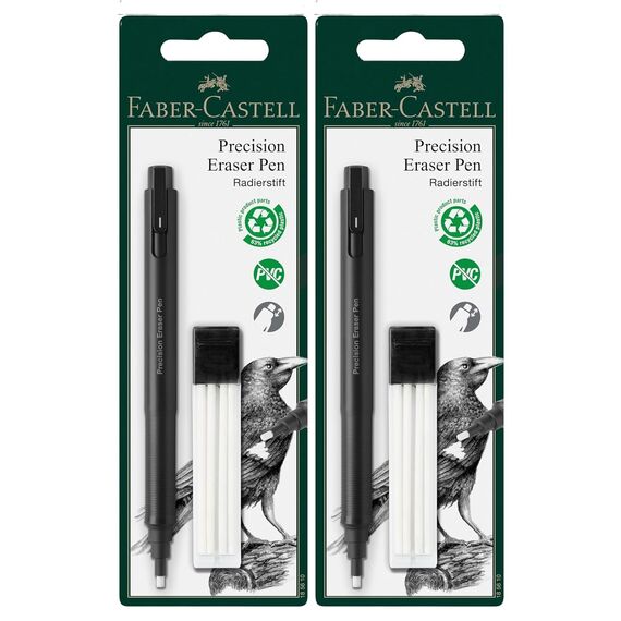 FABER-CASTELL 185610 - Radiergummi Stift Precision Eraser Pen, inklusive Nachfüllradierer, für Profis und Hobbykünstler (Radierstift (Doppelpack))