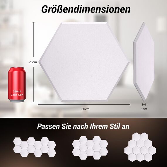Hexagon Akustikplatten selbstklebend 36 Stücke, TONOR Schallabsorber Schallschutz mit Hochdichte Wandfliesen Schall Dämmung 30x26x1 cm für Studio, Büro, Akustische Behandlung und Wanddekoration Weiß