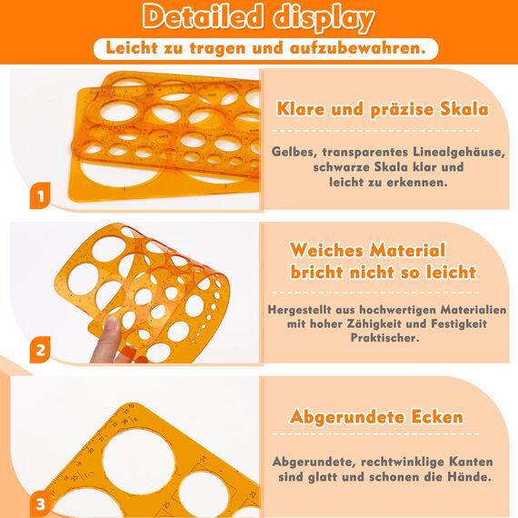 Kreisschablone Set 2 Stück (Groß & Klein) Transparent Orange, Quilling Schablone, Zeichenhilfen Lineal für Schule, Büro & Basteln