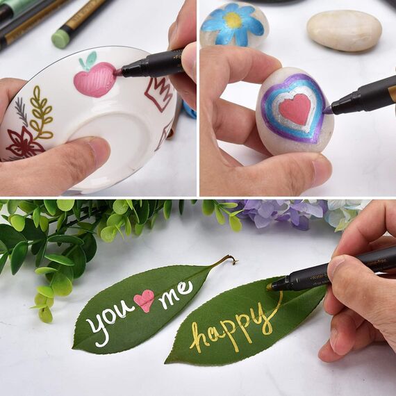 Metallic Stifte, 10 Farben Metallischen Marker Set für Fotoalbum DIY Scrapbook, Gold Stift zum Bemalen Gästebuch Hochzeit Schwarzes Papier Stein Glas Holz Ostern Basteln (2 mm)