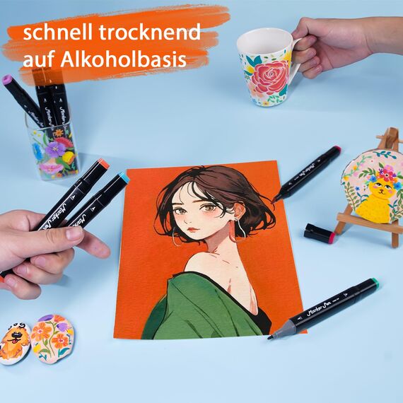 TBC The Best Crafts 80 Farben Alkohol Marker, Doppelseitiger Alcohol Marker Stifte Set, Schnell Trocknend und Permanenter Alkoholmarker set für Malerei, Design, Manga