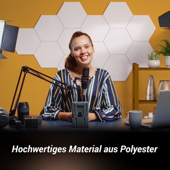 Hexagon Akustikplatten selbstklebend 48 Stücke, TONOR Schallabsorber Schallschutz mit Hochdichte Wandfliesen Schall Dämmung 30x26x1 cm für Studio, Büro, Akustische Behandlung und Wanddekoration Weiß