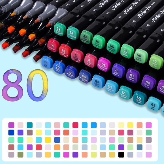 TBC The Best Crafts 80 Farben Alkohol Marker, Doppelseitiger Alcohol Marker Stifte Set, Schnell Trocknend und Permanenter Alkoholmarker set für Malerei, Design, Manga