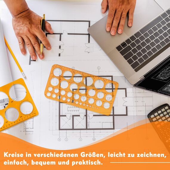 Kreisschablone Set 2 Stück (Groß & Klein) Transparent Orange, Quilling Schablone, Zeichenhilfen Lineal für Schule, Büro & Basteln