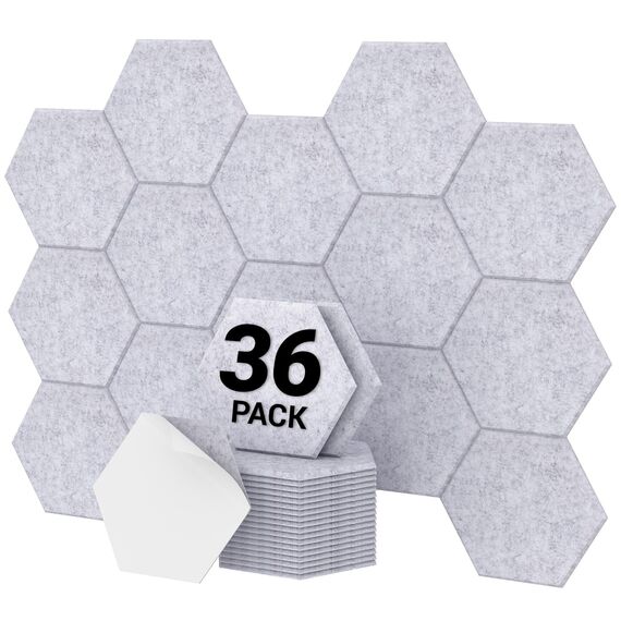 Hexagon Schalldämmung selbstklebend 36 Stücke, TONOR Schallabsorber Schallschutz mit Hochdichte Wandfliesen Acoustic Panel 30x26x1 cm für Studio, Büro, Akustische Behandlung und Wanddekoration Grau