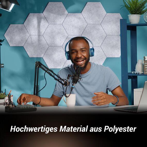 Hexagon Akustikplatten selbstklebend 12 Stücke, TONOR Schallabsorber Schallschutz mit Hochdichte Wandfliesen Schall Dämmung 30x26x1cm für Studio, Büro, Akustische Behandlung und Wanddekoration Grau