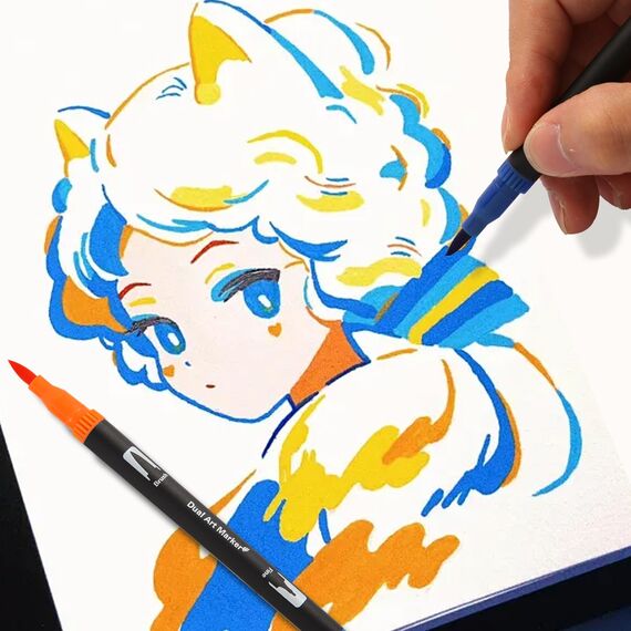 Jnyan Filzstifte Dual Brush Pinselmarker, 24 Farben Feine Spitze & Pinselspitze für Erwachsene und Kinder–Zum Ausmalen, Zeichnen, DIY-Projekte, Journaling, Scrapbooking und Schulbedarf