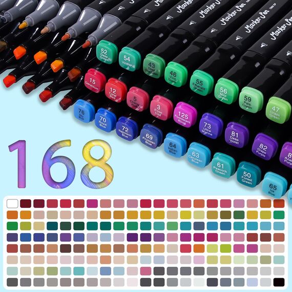 TBC The Best Crafts 168 Farben alkohol marker, doppelseitiger alcohol marker, schnell trocknend und Permanenter alkoholmarker set für Malerei, Design, Manga