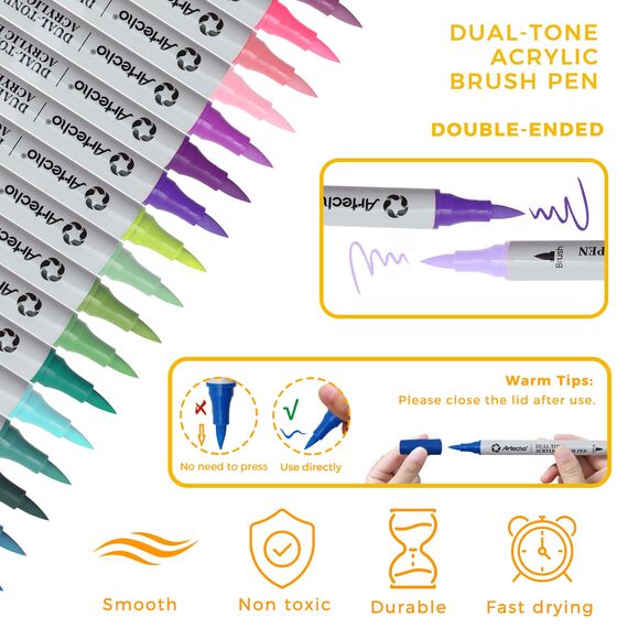 Artecho 72 Farben 36 Stück Acrylstifte Wasserfester Fine Tip Marker mit doppelten Enden für Rock Painting, Glas, Papier, Holz, Ei, Leinwand, Keramik, Stoff, Leder, DIY Crafts
