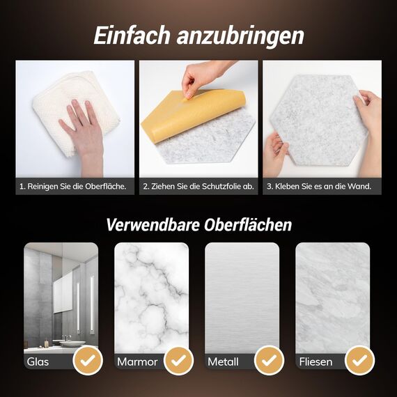 Hexagon Schalldämmung selbstklebend 36 Stücke, TONOR Schallabsorber Schallschutz mit Hochdichte Wandfliesen Acoustic Panel 30x26x1 cm für Studio, Büro, Akustische Behandlung und Wanddekoration Grau