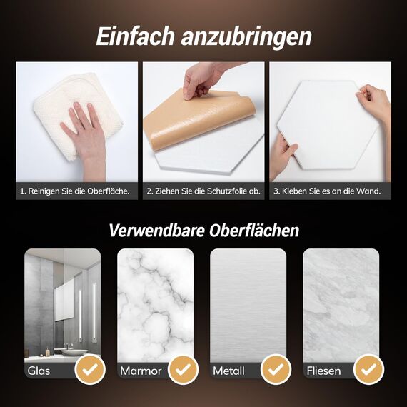 Hexagon Akustikplatten selbstklebend 48 Stücke, TONOR Schallabsorber Schallschutz mit Hochdichte Wandfliesen Schall Dämmung 30x26x1 cm für Studio, Büro, Akustische Behandlung und Wanddekoration Weiß