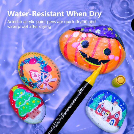 Artecho Acrylstifte 72 Farben, 0.5-5mm Wasserfester Dual Tip Marker (Pinsel und feine Spitze), mit doppelten Enden für Rock Painting, Glas, Papier, Holz, Ei, Leinwand, Keramik, Stoff, DIY Crafts