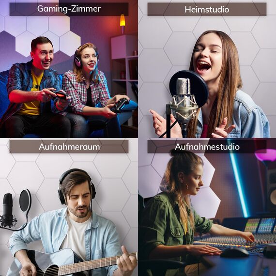 Hexagon Akustikplatten selbstklebend 48 Stücke, TONOR Schallabsorber Schallschutz mit Hochdichte Wandfliesen Schall Dämmung 30x26x1 cm für Studio, Büro, Akustische Behandlung und Wanddekoration Weiß