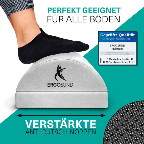 ERGOSUND Fußstütze Schreibtisch [TESTSIEGER] Premium Schaumstoffkern, Höhenverstellbare Fußbank [rutschfest] Ergonomische Fußablage Schreibtisch, Homeoffice Büro Zubehör Fußhocker Footrest Fussstütze