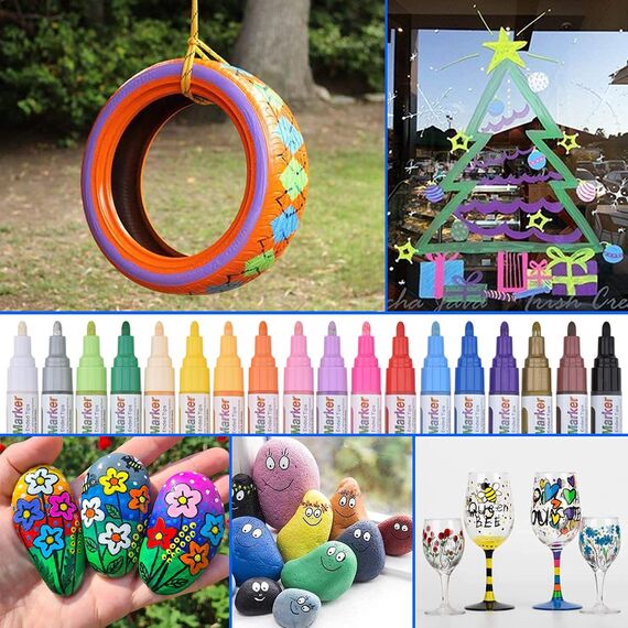 Acrylstifte Doppelspitze, 18 Farbige Doppelfasermaler Acrylstifte für Bemalen, Wasserfeste und Schnelltrocknend Acryl Permanent Marker für Papier Steine Fotoalbum Gästebuch Leinwand (3mm und 0.7mm)