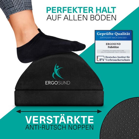 ERGOSUND Fußstütze Schreibtisch [TESTSIEGER] Premium Schaumstoffkern, Höhenverstellbare Fußbank [rutschfest] Ergonomische Fußablage Schreibtisch, Homeoffice Büro Zubehör Fußhocker Footrest Fussstütze