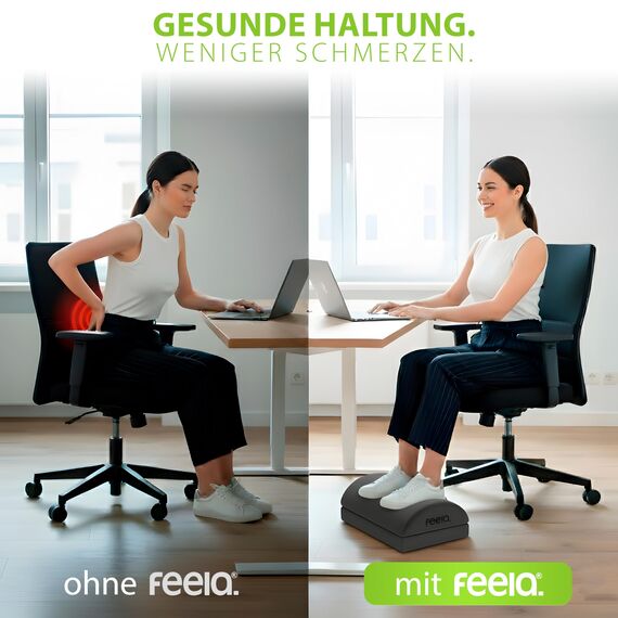 feela.® Fußstütze Schreibtisch [VERGLEICHSSIEGER] – Ergonomische Fußhocker mit Premium-Schaumkern - Rutschfester, Höhenverstellbares, Schreibtisch Zubehör fürs Home office und Gaming (Dunkelgrau)