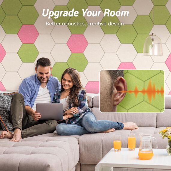 Hexagon Akustikpaneele selbstklebend 12 Stücke, TONOR Schallabsorber Schallschutz mit Hochdichte Wandfliesen Schalldämmung 30x26x1cm für Studio, Büro, Akustische Behandlung und Wanddekoration, Grün