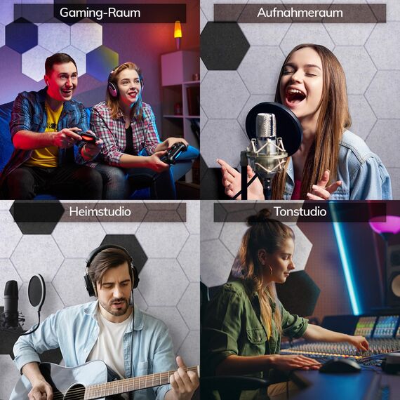 TONOR Schallschutzplatten, Wandpaneele für Akustische Behandlung und Wanddekoration, 6 St.Grau + 6 St.Schwarz