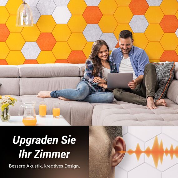 Hexagon Akustikplatten selbstklebend 36 Stücke, TONOR Schallabsorber Schallschutz mit Hochdichte Wandfliesen Schall Dämmung 30x26x1 cm für Studio, Büro, Akustische Behandlung und Wanddekoration Weiß