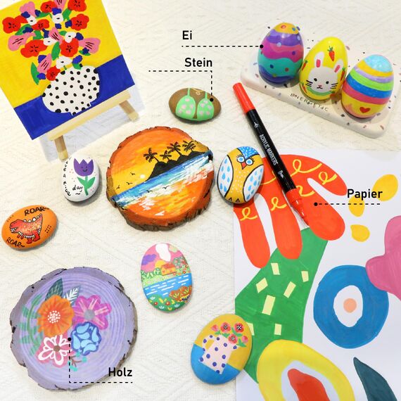 Pamaker 48 Farben Acrylstifte Set – Acrylmarker mit feiner Spitze und Pinsel für Stoff, Leinwand, Glas, Holz und Papier – Ideal für Kinder und Erwachsene, zum Zeichnen und DIY-Bastelprojekte