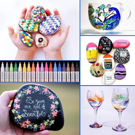 Acrylstifte Doppelspitze, 18 Farbige Doppelfasermaler Acrylstifte für Bemalen, Wasserfeste und Schnelltrocknend Acryl Permanent Marker für Papier Steine Fotoalbum Gästebuch Leinwand (3mm und 0.7mm)