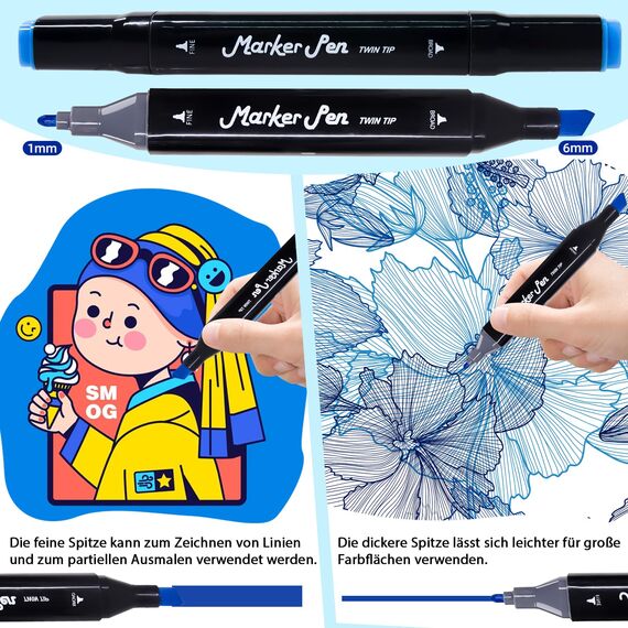 TBC The Best Crafts 120 Farben alkohol marker, doppelseitiger alcohol marker, schnell trocknend und Permanenter alkoholmarker set für Malerei, Design, Manga