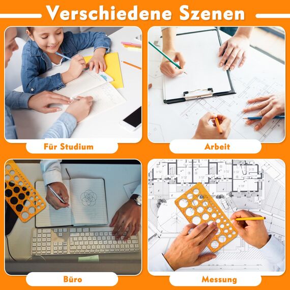 Kreisschablone Set 2 Stück (Groß & Klein) Transparent Orange, Quilling Schablone, Zeichenhilfen Lineal für Schule, Büro & Basteln