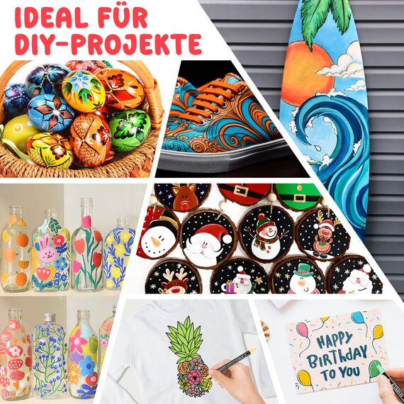 Maqhpu Ostereier zum Bemalen, 24 Farben Acrylstifte für Steine Wasserfest, Steine zum Bemalen Stifte Set, Dual Tip Multimarker Acrylic Marker für Holz, Glas, Papier, Keramik, Basteln Erwachsene Kinder