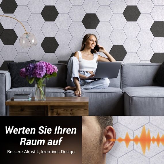 TONOR Schallschutzplatten, Wandpaneele für Akustische Behandlung und Wanddekoration, 6 St.Grau + 6 St.Schwarz