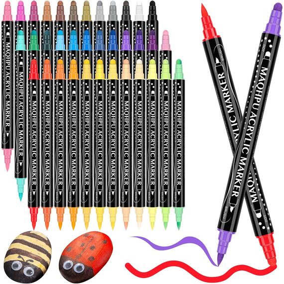 Maqhpu Ostereier zum Bemalen, 36 Farben Acrylstifte für Steine Wasserfest, Steine zum Bemalen Stifte Set, Dual Tip Multimarker Acrylic Marker für Holz, Glas, Papier, Keramik, Basteln Erwachsene Kinder