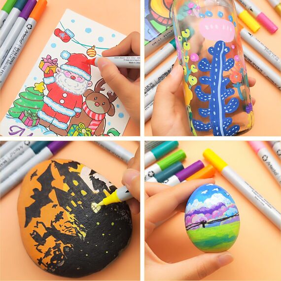 Artecho 72 Farben 36 Stück Acrylstifte Wasserfester Fine Tip Marker mit doppelten Enden für Rock Painting, Glas, Papier, Holz, Ei, Leinwand, Keramik, Stoff, Leder, DIY Crafts