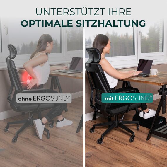 ERGOSUND Fußstütze Schreibtisch [TESTSIEGER] Premium Schaumstoffkern, Höhenverstellbare Fußbank [rutschfest] Ergonomische Fußablage Schreibtisch, Homeoffice Büro Zubehör Fußhocker Footrest Fussstütze