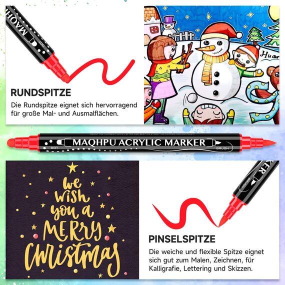 Maqhpu Ostereier zum Bemalen, 36 Farben Acrylstifte für Steine Wasserfest, Steine zum Bemalen Stifte Set, Dual Tip Multimarker Acrylic Marker für Holz, Glas, Papier, Keramik, Basteln Erwachsene Kinder