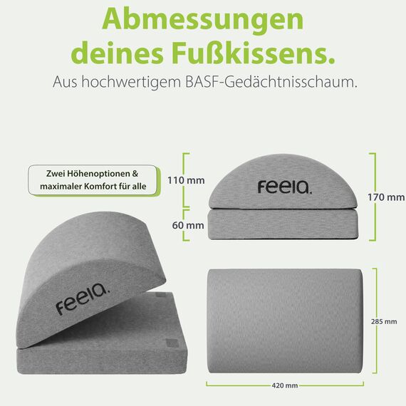 feela.® Fußstütze Schreibtisch [VERGLEICHSSIEGER] – Ergonomische Fußhocker mit Premium-Schaumkern - Rutschfester, Höhenverstellbares, Schreibtisch Zubehör fürs Home office und Gaming (Dunkelgrau)