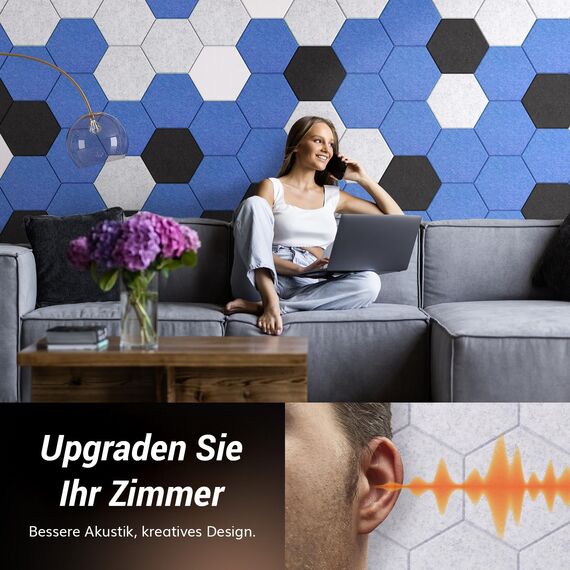 Hexagon Schalldämmung selbstklebend 36 Stücke, TONOR Schallabsorber Schallschutz mit Hochdichte Wandfliesen Acoustic Panel 30x26x1 cm für Studio, Büro, Akustische Behandlung und Wanddekoration Grau