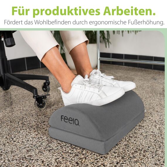 feela.® Fußstütze Schreibtisch [VERGLEICHSSIEGER] – Ergonomische Fußhocker mit Premium-Schaumkern - Rutschfester, Höhenverstellbares, Schreibtisch Zubehör fürs Home office und Gaming (Dunkelgrau)
