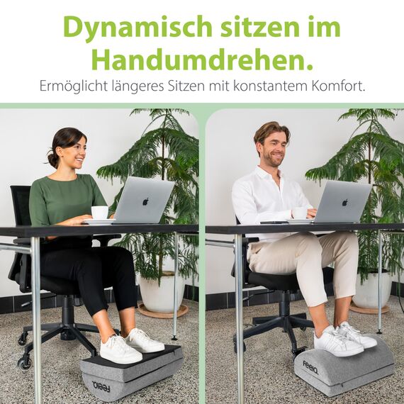 feela.® Fußstütze Schreibtisch [VERGLEICHSSIEGER] – Ergonomische Fußhocker mit Premium-Schaumkern - Rutschfester, Höhenverstellbares, Schreibtisch Zubehör fürs Home office und Gaming (Dunkelgrau)